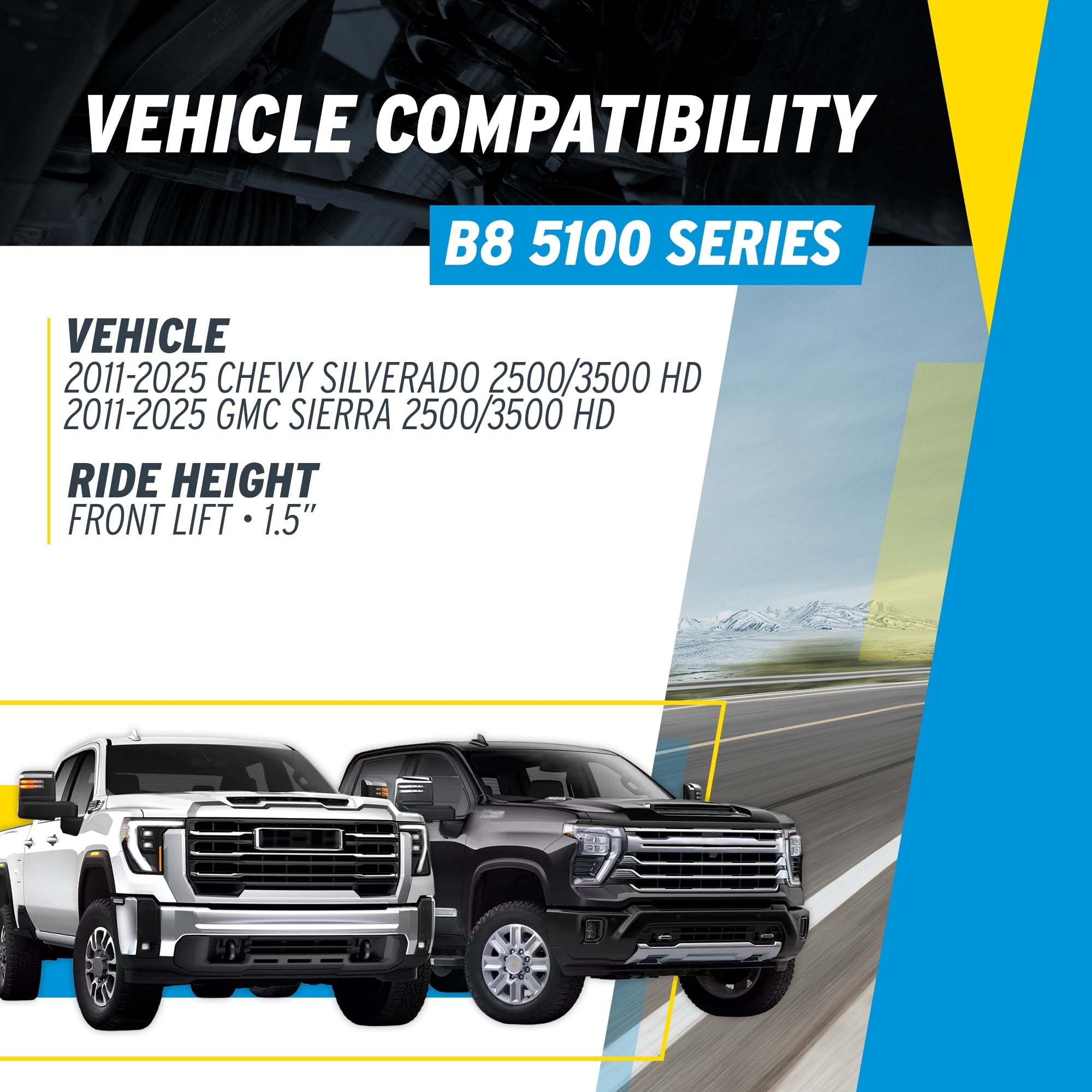 Bilstein Set of Front and Rear B8 5100 Series Shocks Compatible with 2011-2025 Silverado / Sierra 2500 / 3500 HD with 1.5 Front & 0-1 Rear Lift