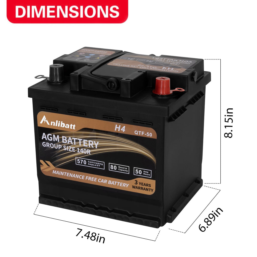 Anlibatt Car AGM Battery Group Size 48 H6 Start Stop Battery 12V 70Ah 760CCA Maintenance Free Rechargeable