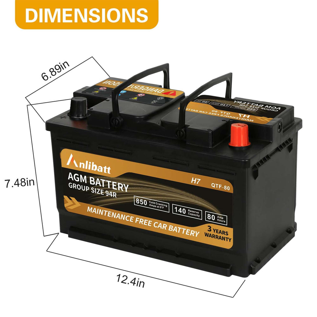 Anlibatt Platinum AGM Group 49 Battery, 12 Volt Rechargeable Automotive Batteries for Car, H8 900CCA 95Ah 160RC