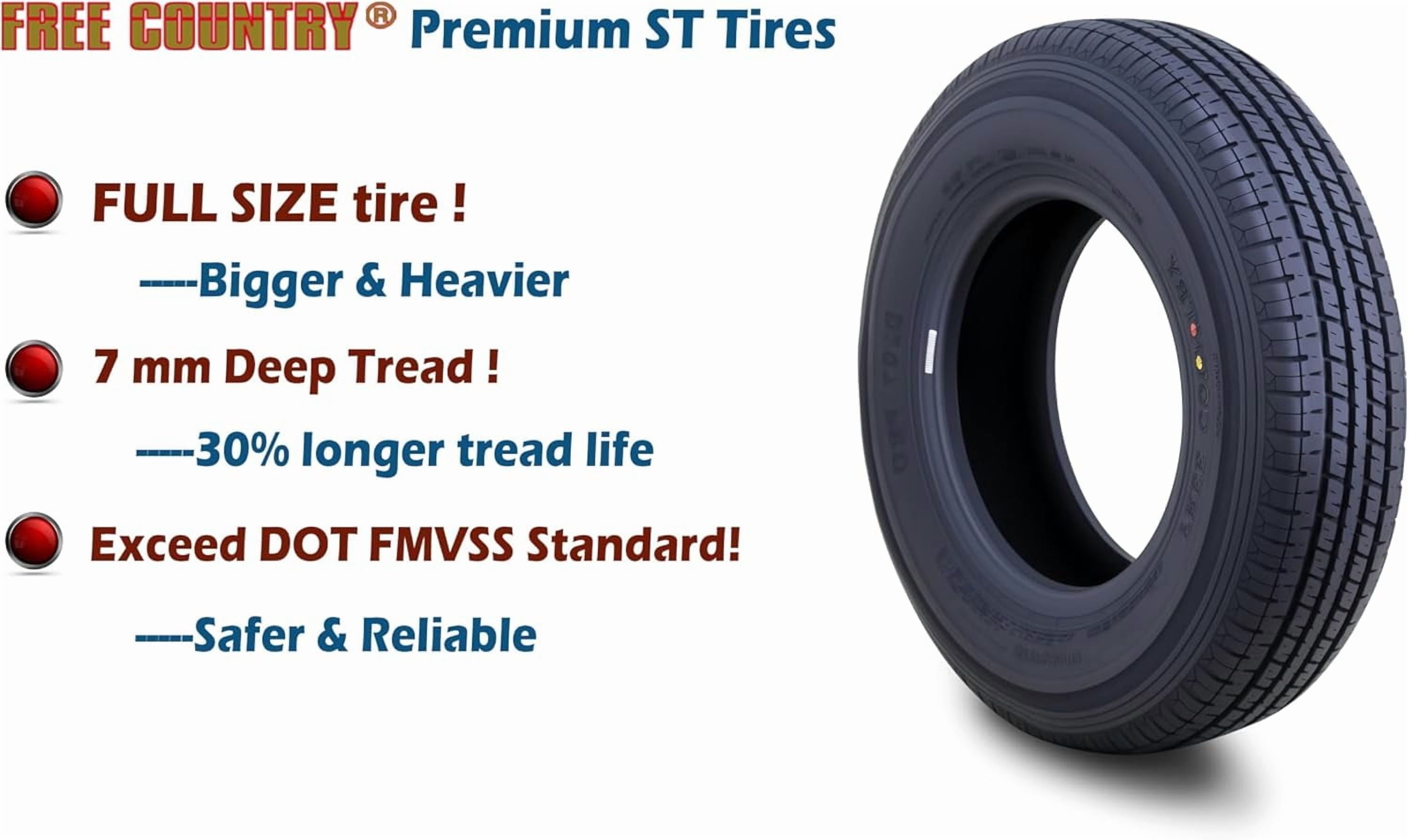 FREE COUNTRY New Premium Trailer Tires ST 205/75R14 / 8PR Load Range D Steel Belted w/Scuff Guard, Set 5