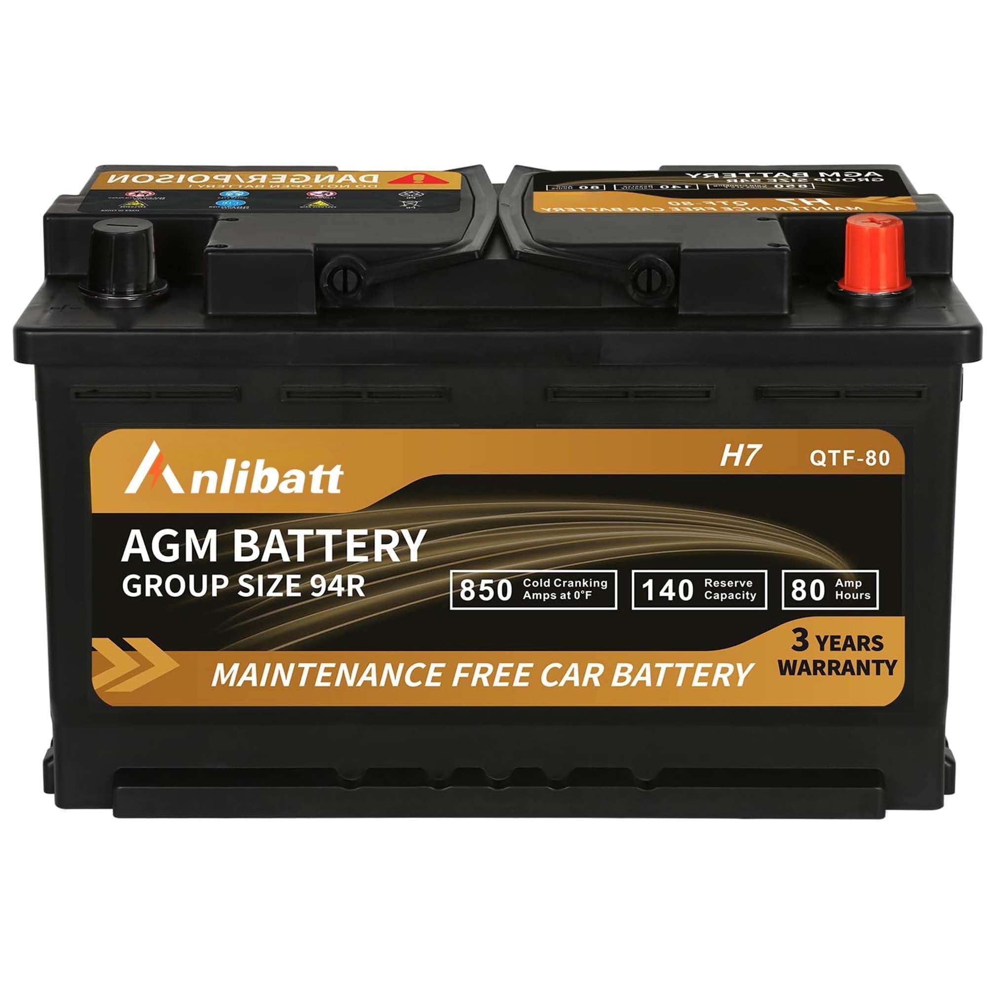 Anlibatt Platinum AGM Group 49 Battery, 12 Volt Rechargeable Automotive Batteries for Car, H8 900CCA 95Ah 160RC