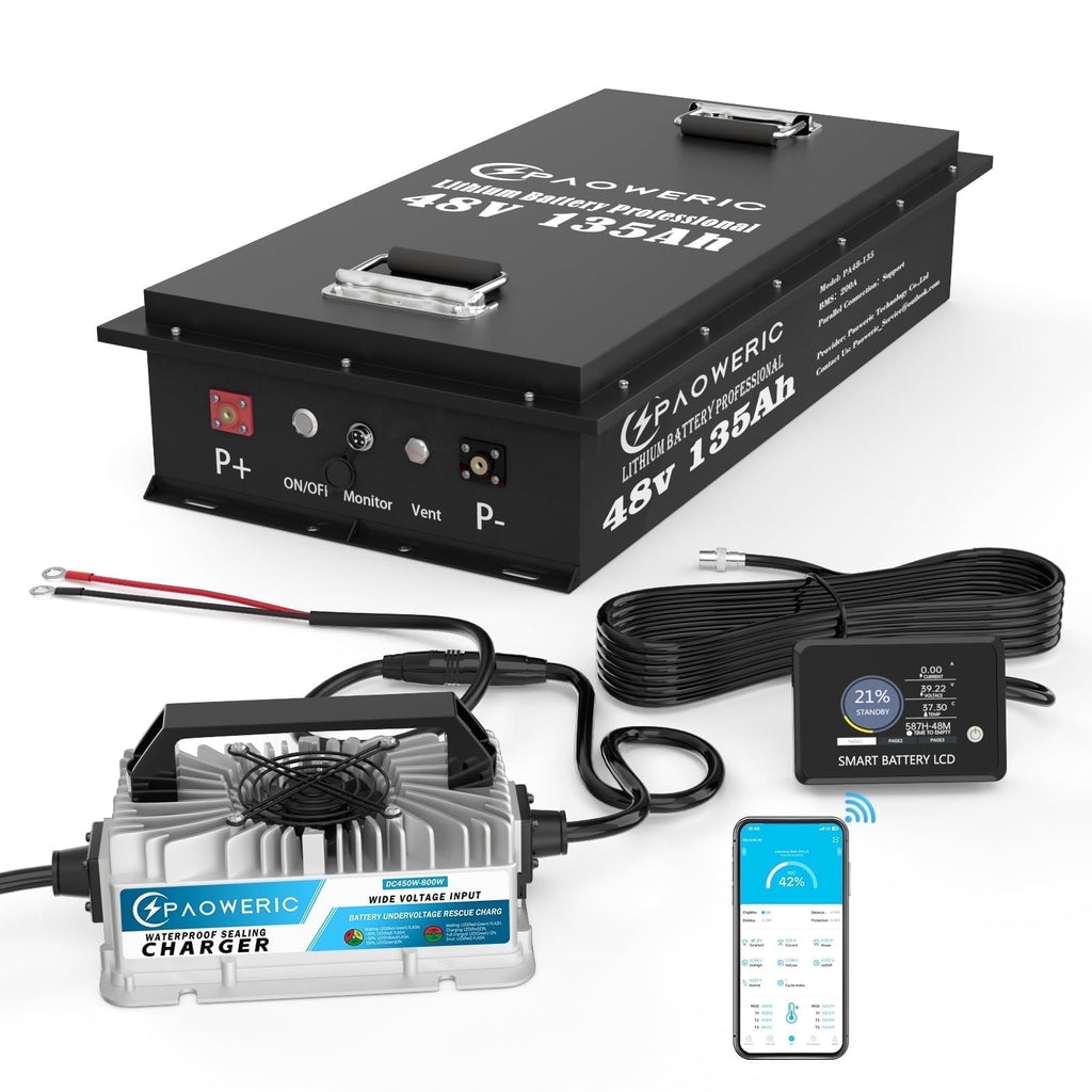Paoweric 48V 100Ah LiFePO4 Lithium Golf Cart Battery with Charger, Perfect for Golf Cart, Trolling Motor