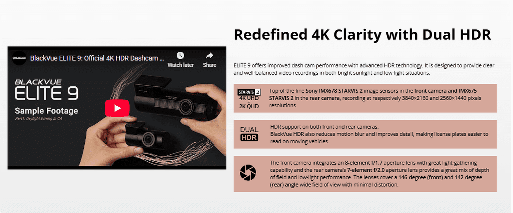 Blackvue Elite 10-2CH 4K Ultra HD Front and Rear Dashcam Optional LTE